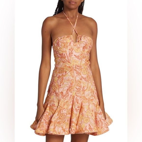 Agua by Agua Bendita NWT Anturio Bustier Pink Yellow Halter Minidress Size Large